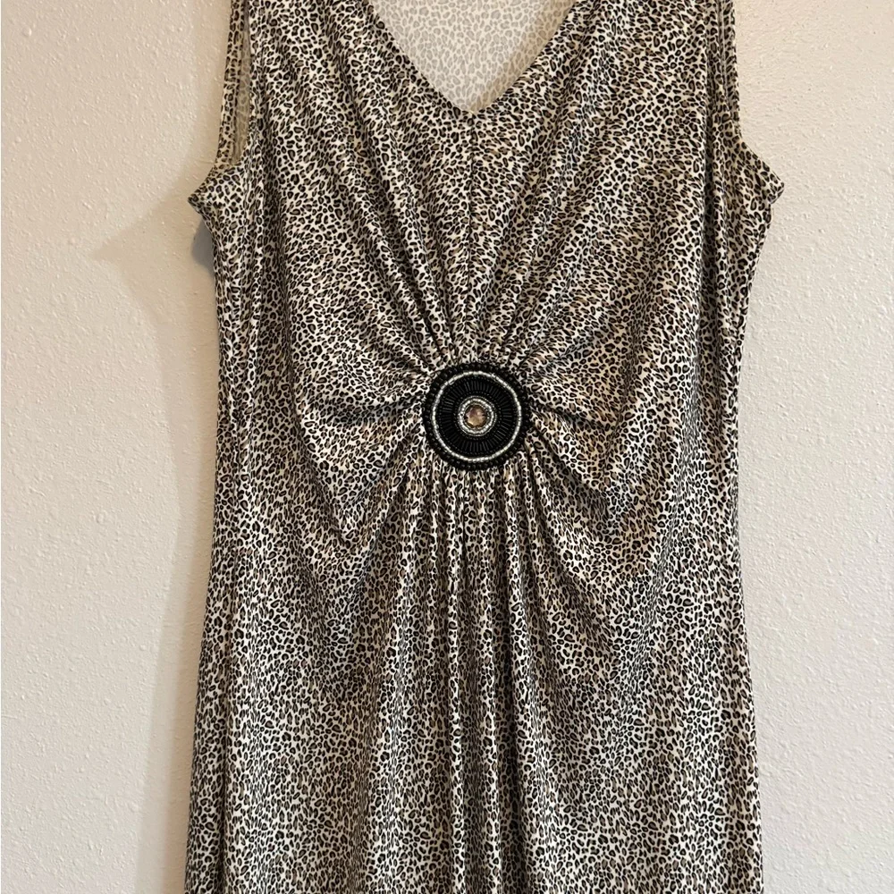 NINA LEONARD Leopard Print Beaded Medallion‎ Maxi Dress - Boho Chic